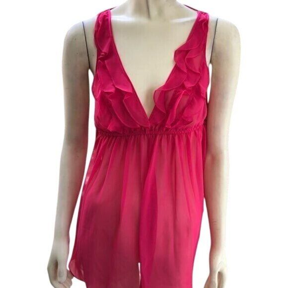 In Bloom Sheer Hot Pink Babydoll Lingerie Set With Thong Size M - Picture 1 of 9
